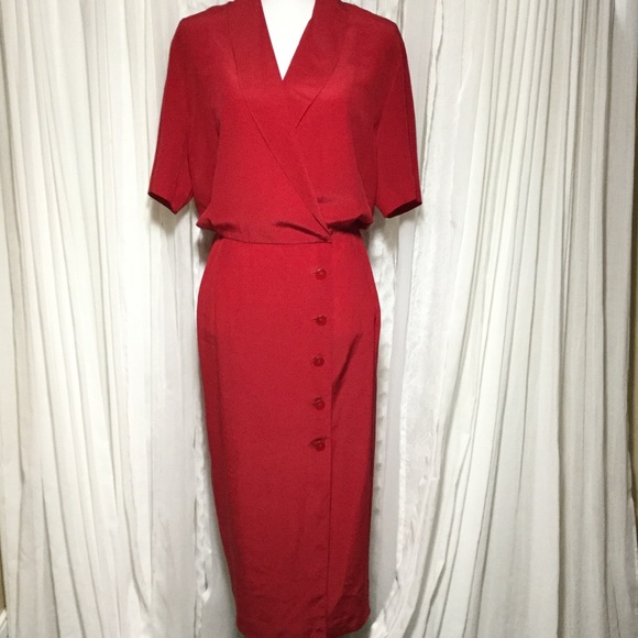 Vintage Dresses & Skirts - Vintage red silk dress midi length